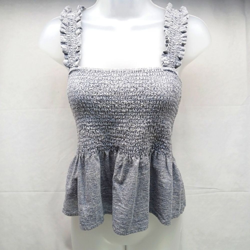 Easel Los Angeles Smocked Peplum Style Tank Top Cotton/Linen Women's Small Grey - Picture 1 of 8